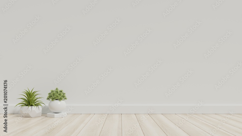 White empty room with plants on a floor,3D rendering White empty room with plants on a floor,3D rendering