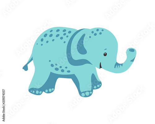 Elephant on white background. Cute flat Illustration.