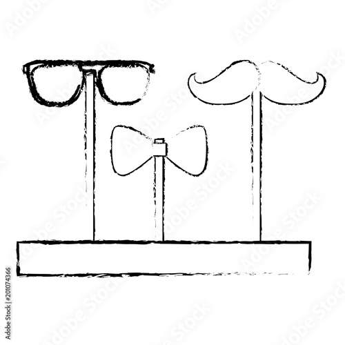 sunglasses bowtie and mustache fathers celebration vector illustration sketch