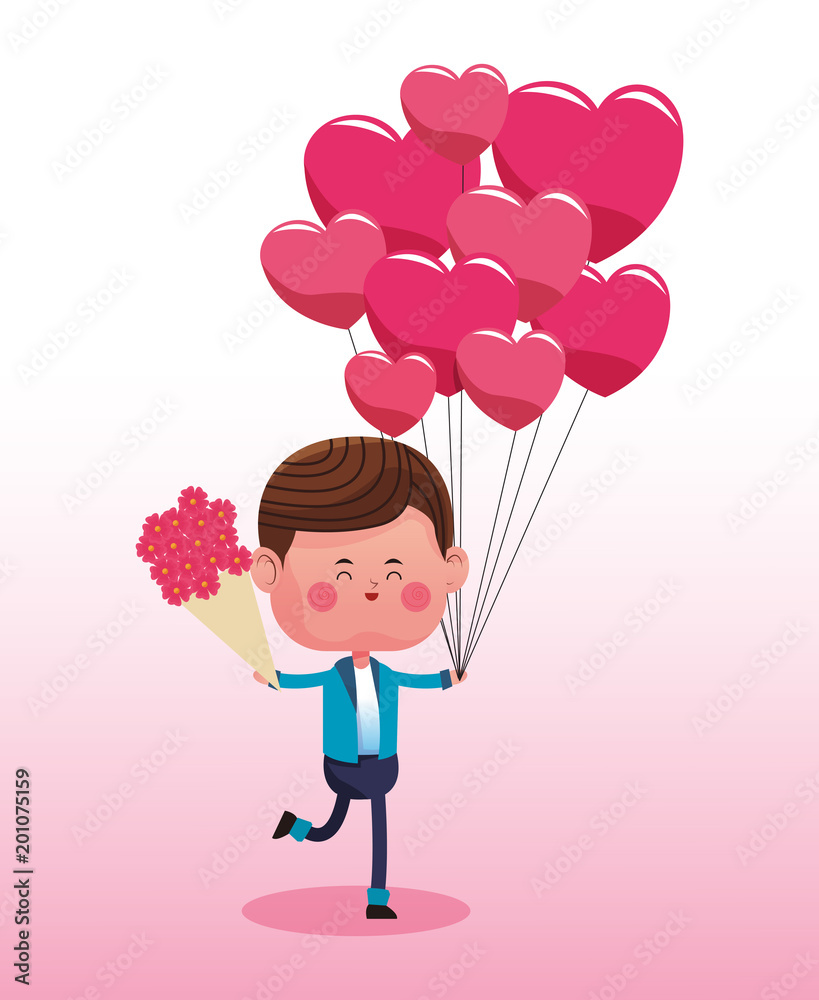 Cute boy with flowers and balloons vector illustration graphic design Cute boy with flowers and balloons vector illustration graphic design