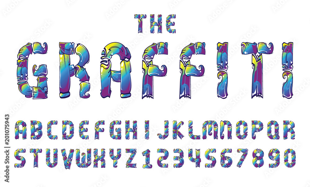 Graffiti fonts alphabet letter. numbers vector illustration.