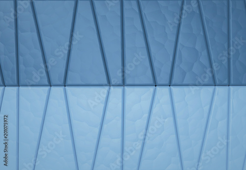 3d rendering. Abstract dark and light blue trapezoid pattern wall background.