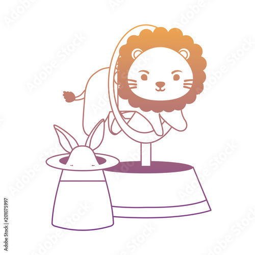 circus lion and magic hat over white background, colorful design. vector illustration