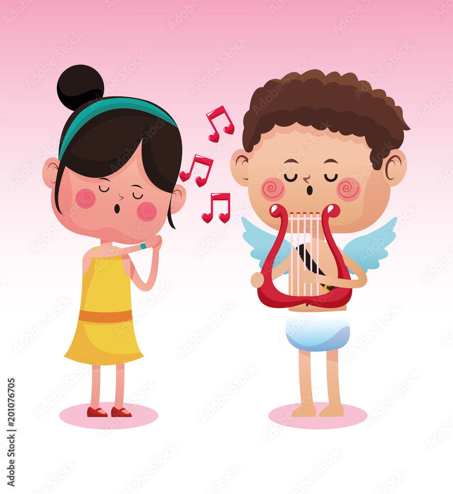 Cute girl with cupid cartoon vector illustration graphic design Cute girl with cupid cartoon vector illustration graphic design