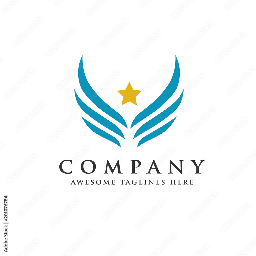 Vector star wings logo, Wing logo company, icon wing flying, eagle wing brand and logotype wing bird illustration Vector star wings logo, Wing logo company, icon wing flying, eagle wing brand and logotype wing bird illustration