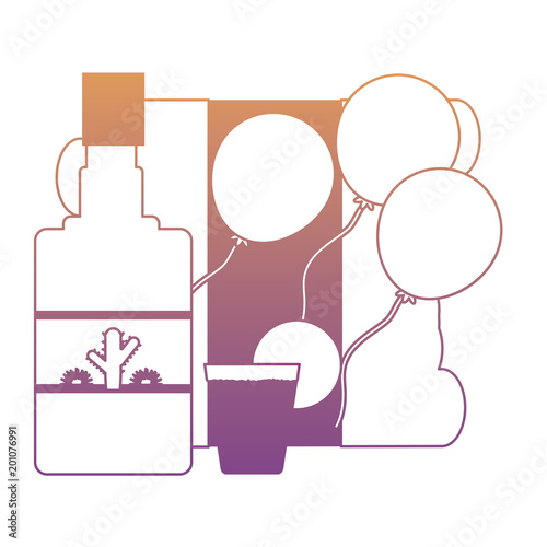 flag of mexico tequila bottle and shot icon over white background, colorful design. vector illustration