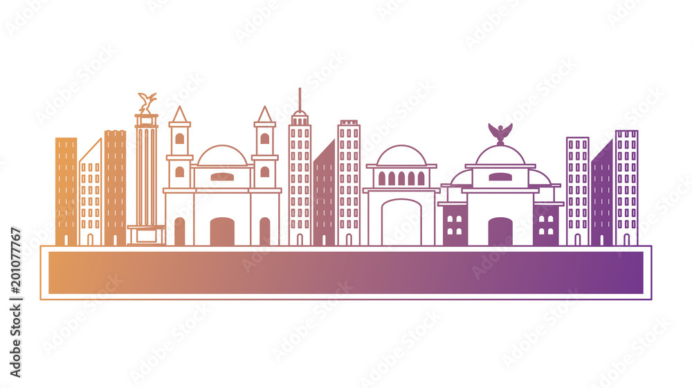 road with mexican buildings over white background, colorful design. vector illustration