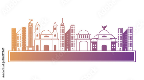 road with mexican buildings over white background, colorful design. vector illustration