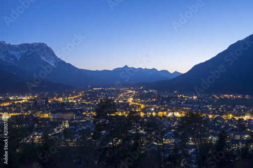 View to Garmisch-Partenkirchen at evening