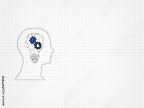 Wireframe lightbulb with gear in human head model on digits background represents concept of engineering and innovation. Technology Background. Vector illustration.