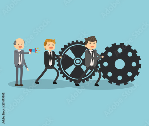 boss pressing his employers to work cartoon vector illustration graphic design