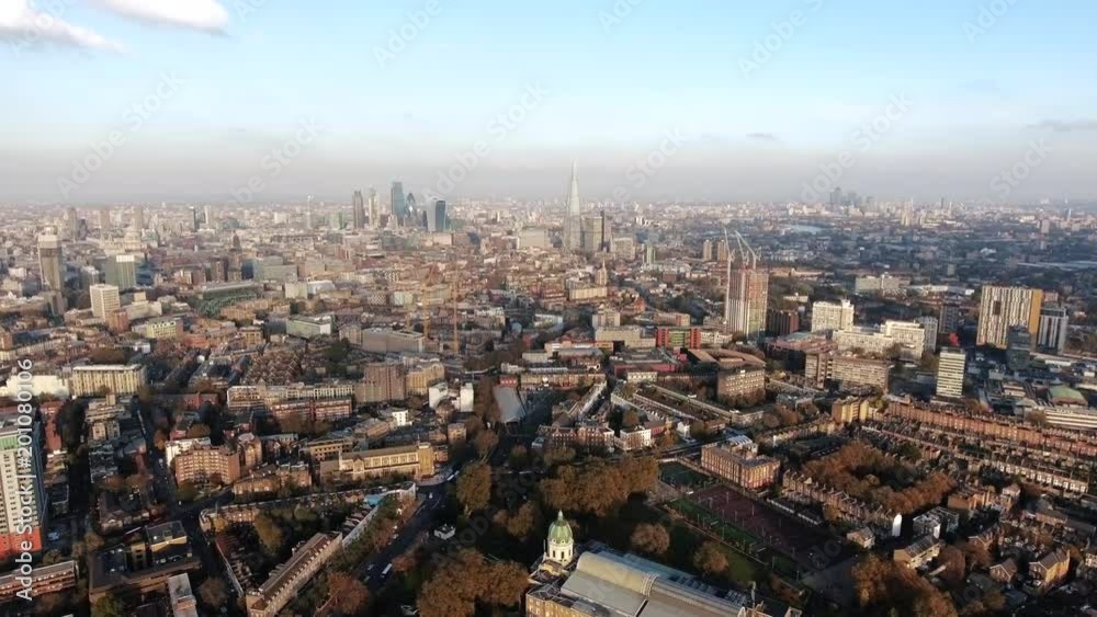 South London Aerial City View around Waterloo, Southwark feat. Suburban and Central Neighborhood in Elephant & Castle, Kennington Skyline 4K Ultra HD 