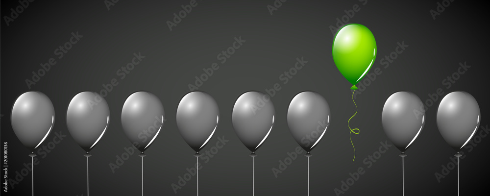 Εκτύπωση καμβά ein grüner luftballon unter vielen schwarzen