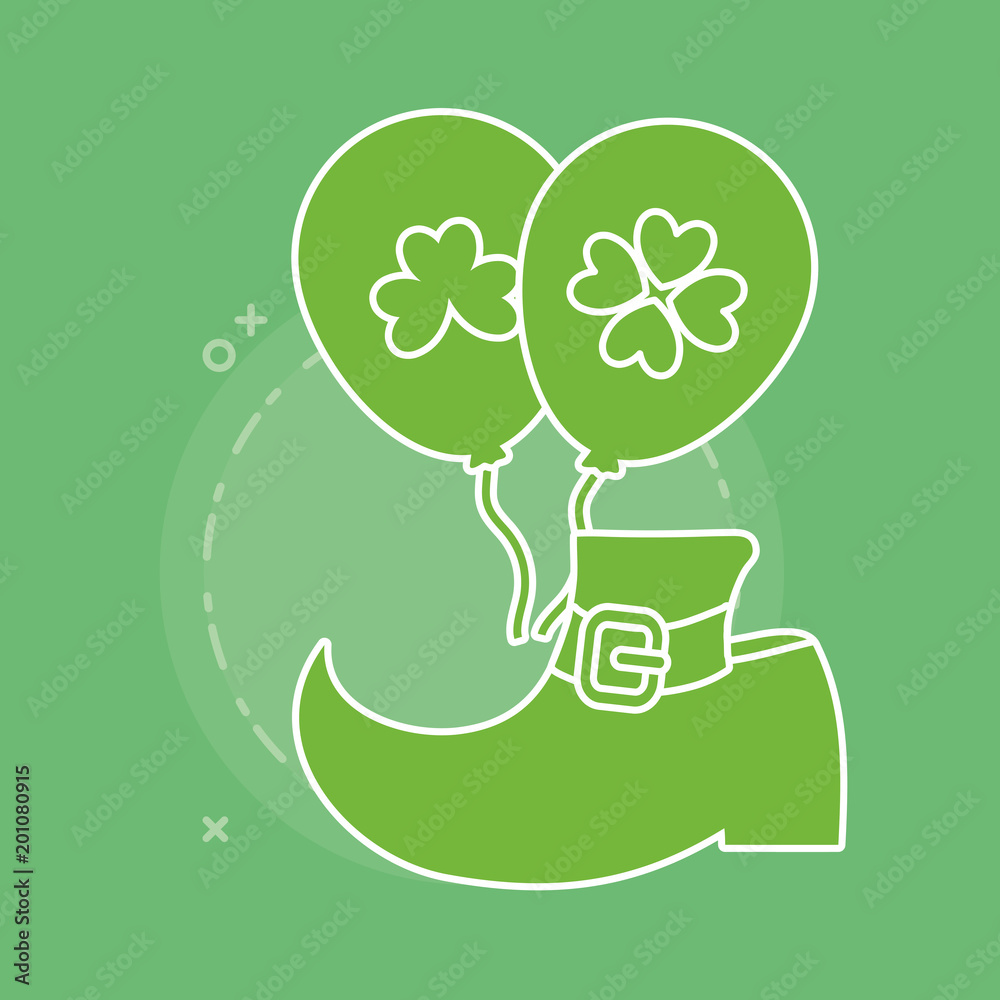 saint patricks day design with boot and balloons icon over green background, colorful line design. vector illustration saint patricks day design with boot and balloons icon over green background, colorful line design. vector illustration