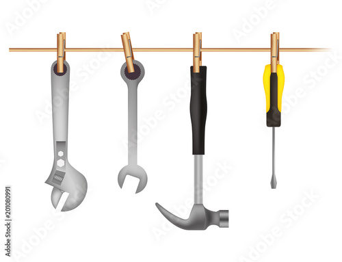 set tools hanging icons vector illustration design