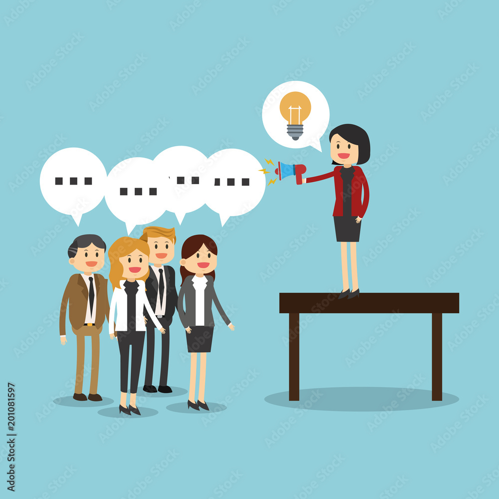 Business teamwork leader talking with bullhorn vector illustration graphic design