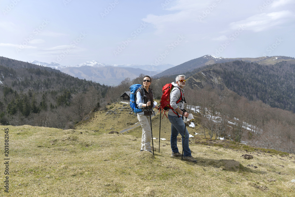 Couple on a trekking day in the mountain
