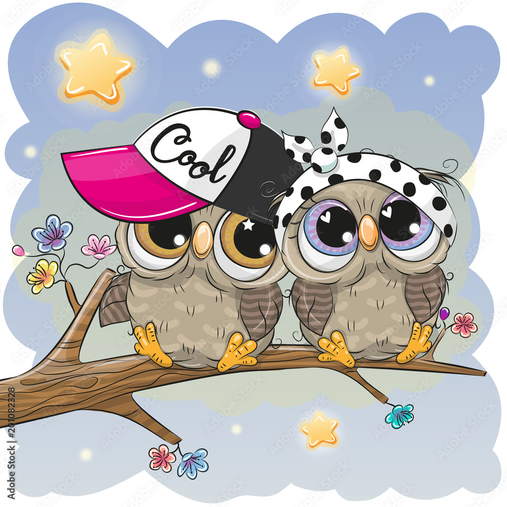 Fototapeta premium Cute Owls is sitting on a branch