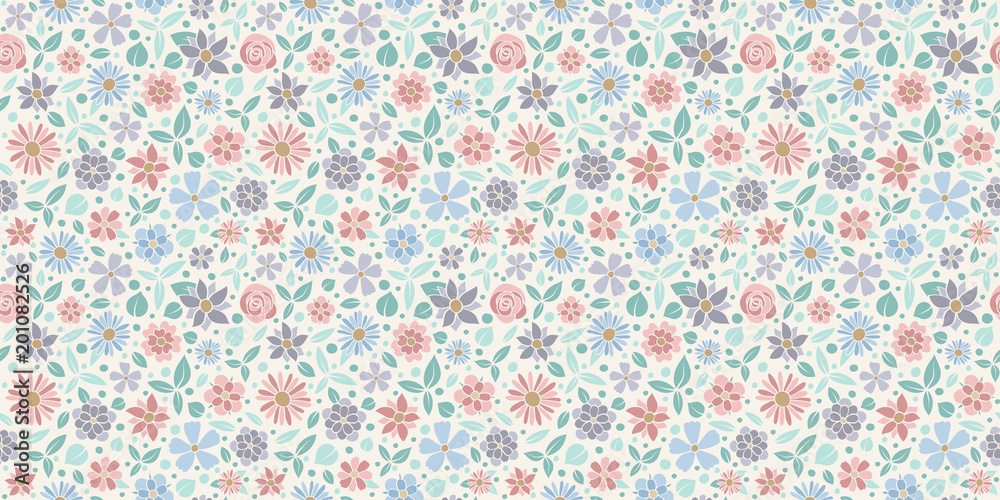 Springtime - floral pattern. Seamless texture with hand drawn flowers. Vector. Springtime - floral pattern. Seamless texture with hand drawn flowers. Vector.