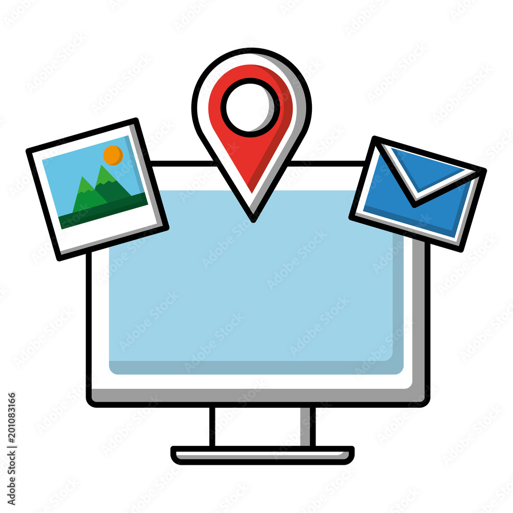 computer photo email navigation pin social media vector illustration computer photo email navigation pin social media vector illustration