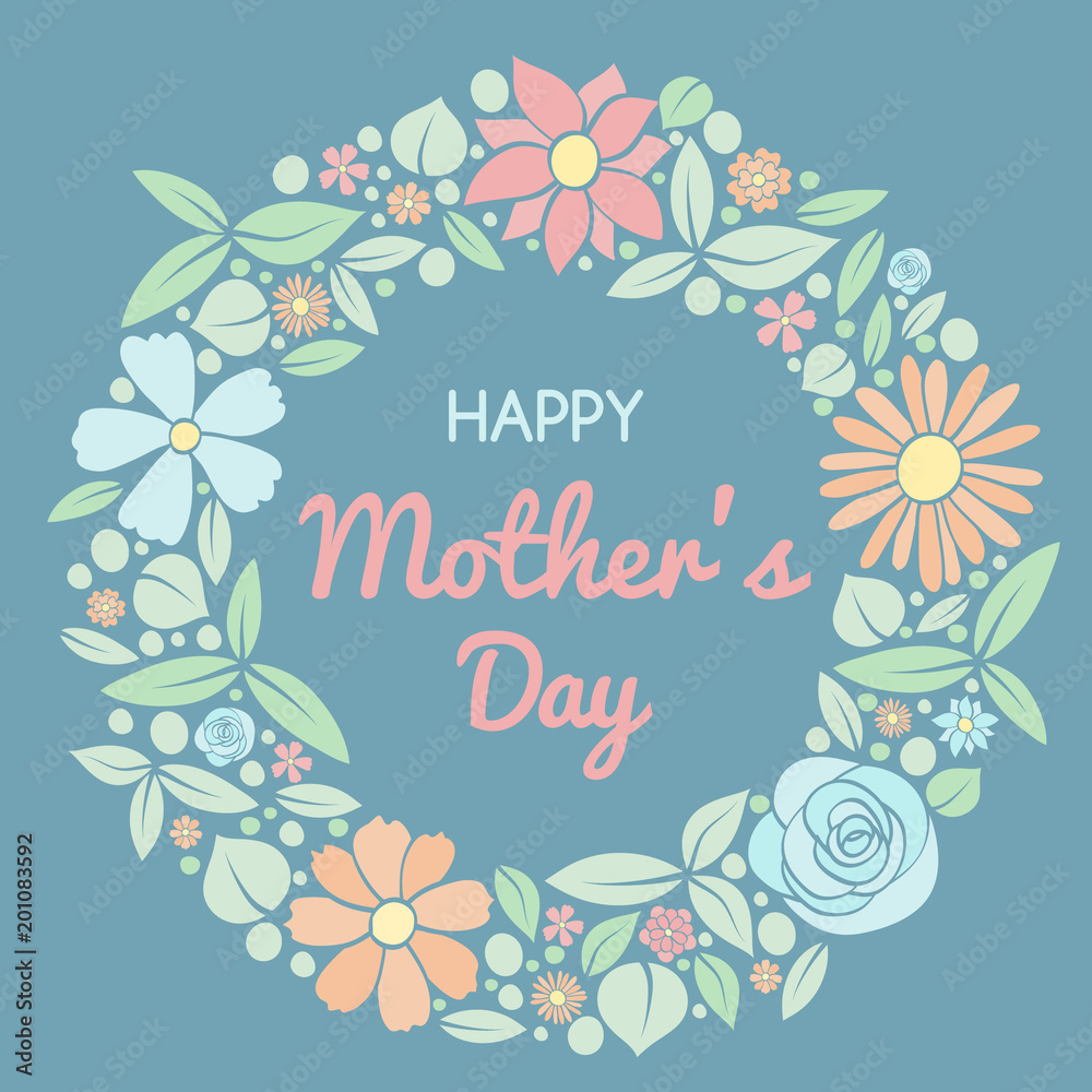 Floral postcard with wishes for Mother's Day. Vector.