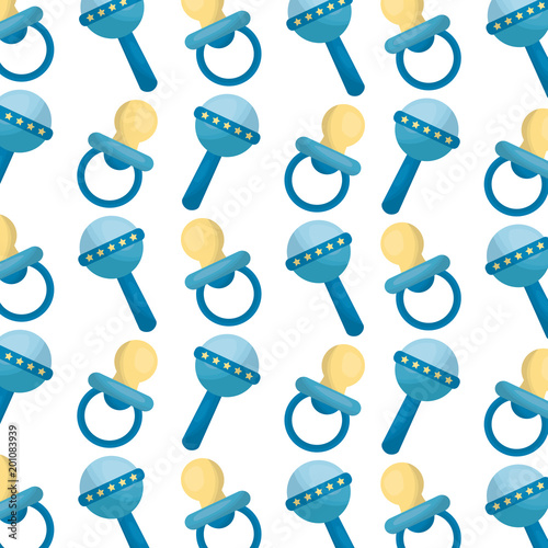 baby shower pacifier and rattle toy pattern vector illustration