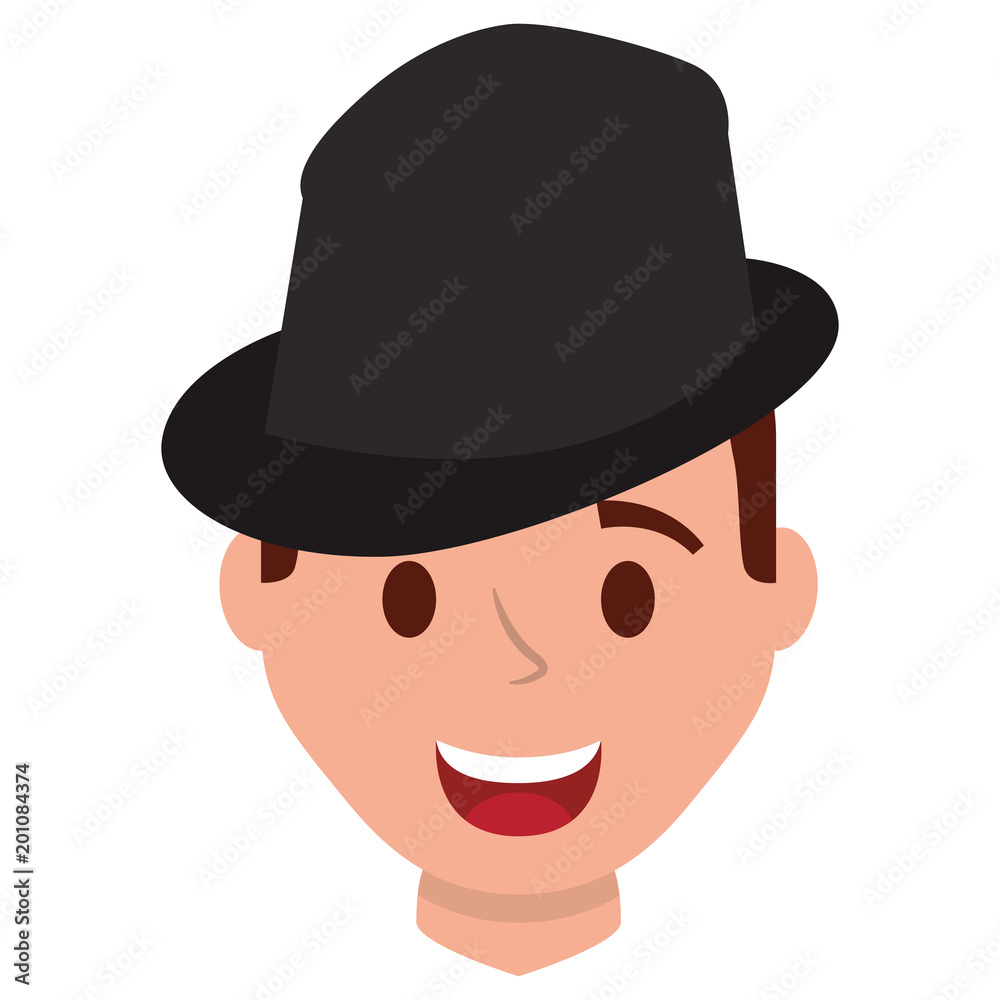 happy man face with elegant hat vector illustration