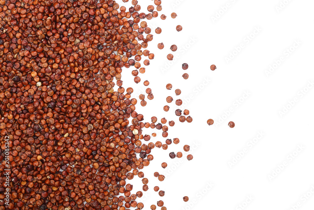 red quinoa seeds isolated on white background with copy space for your text. Top view red quinoa seeds isolated on white background with copy space for your text. Top view