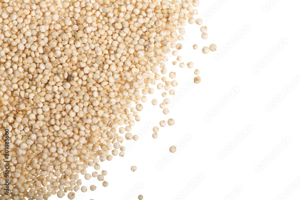 white quinoa seeds isolated on white background with copy space for your text. Top view white quinoa seeds isolated on white background with copy space for your text. Top view