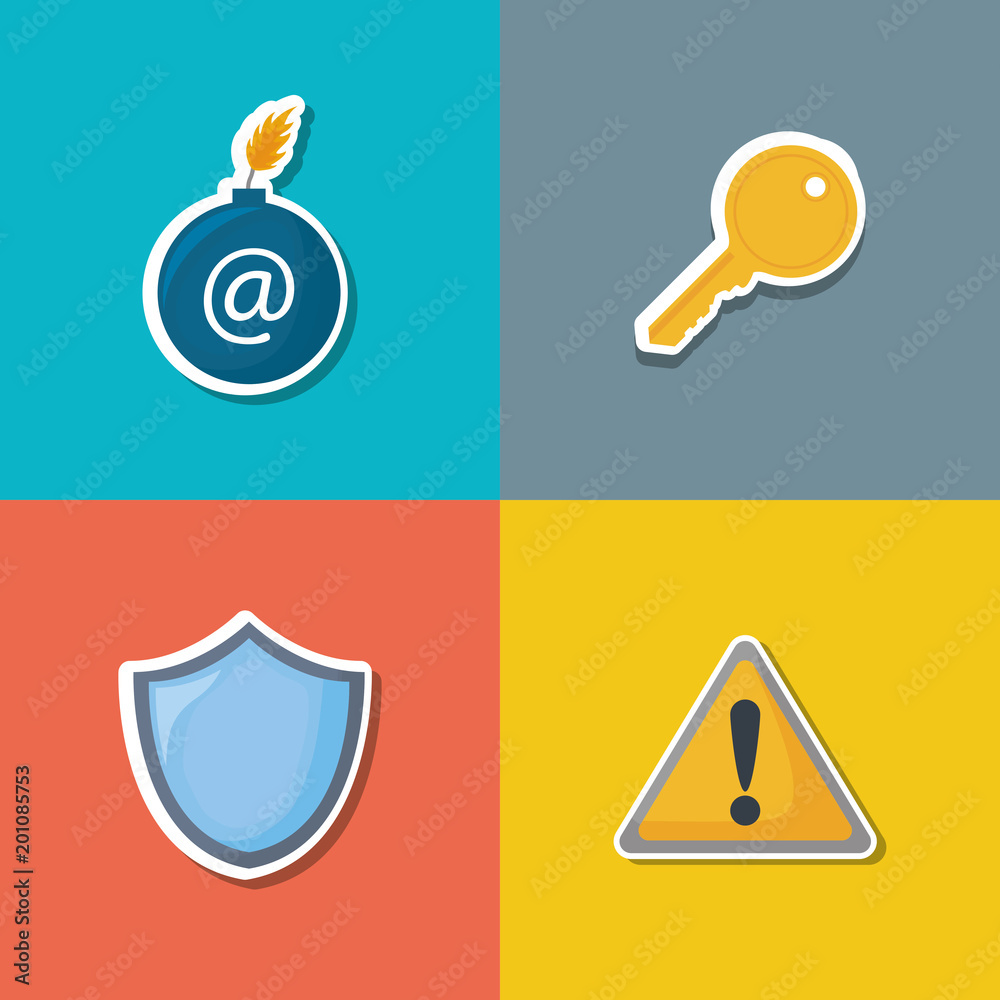 icon set of cyber security concept over colorful squares, vector illustration icon set of cyber security concept over colorful squares, vector illustration