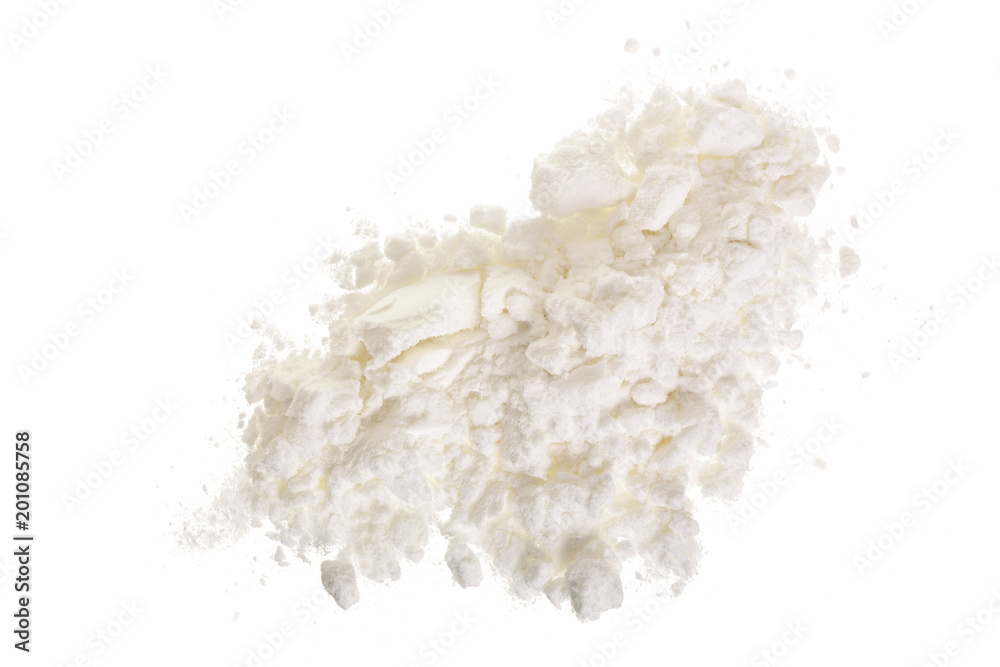 starch heap pile isolated on white background. Top view. Flat lay starch heap pile isolated on white background. Top view. Flat lay