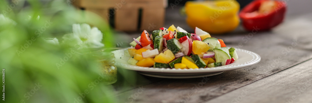 salad - organic vegetables, a set of ingredients (juicy vegetables). copy space (food vegetables background)
