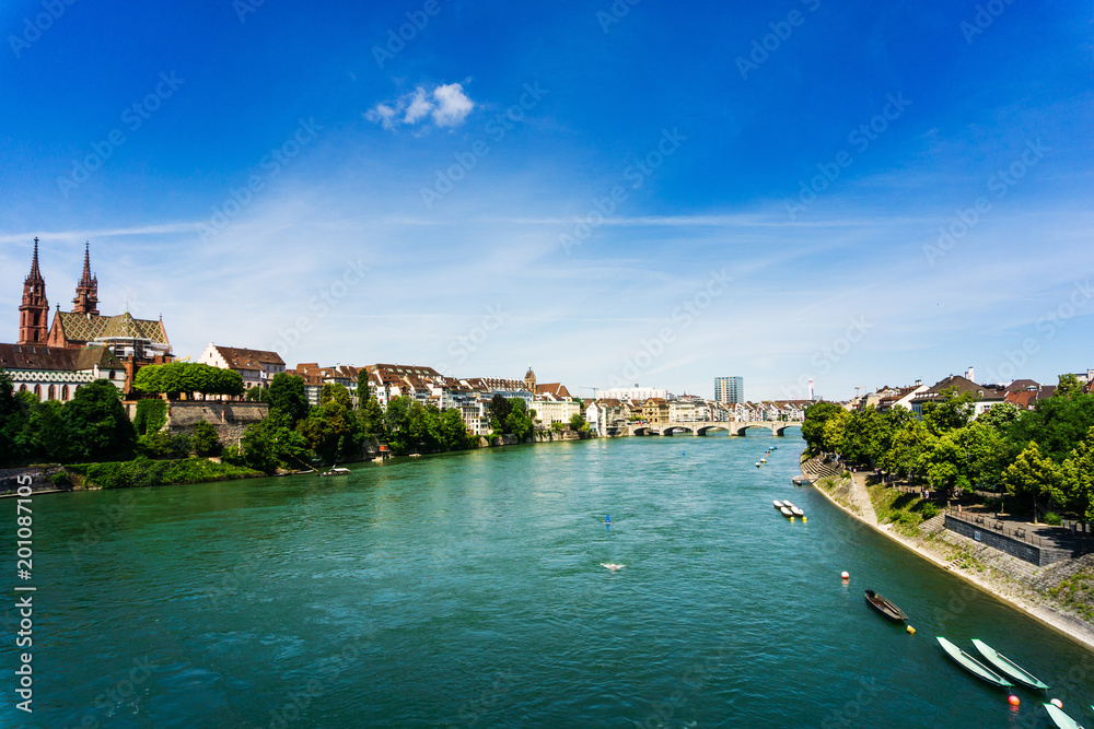 BASEL, SWITZERLAND - June 16, 2017: Rhine river in Basel, Switzerland