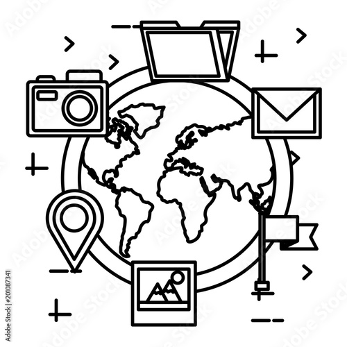 world planet with social media icons vector illustration design