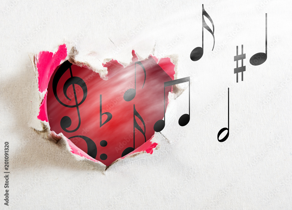 Fototapeta premium stylized image of heart and notes