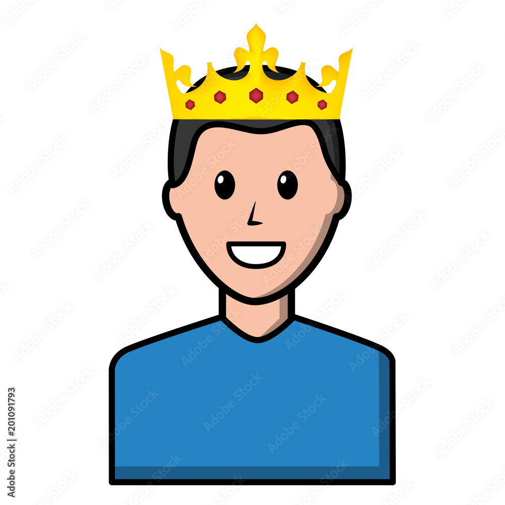 young man with crown avatar character vector illustration design
