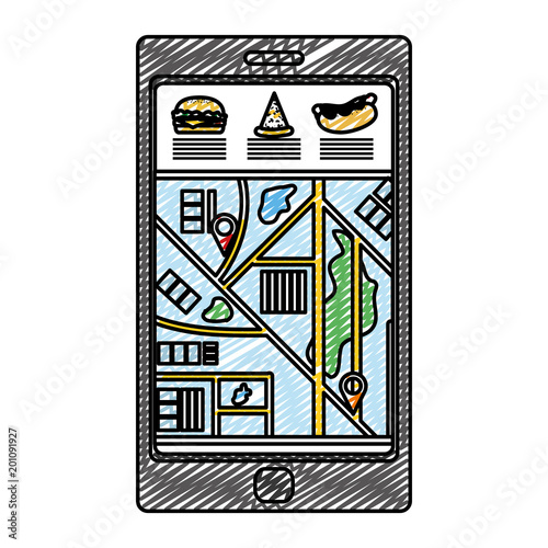 doodle smartphone gps technology with fastfood order photo