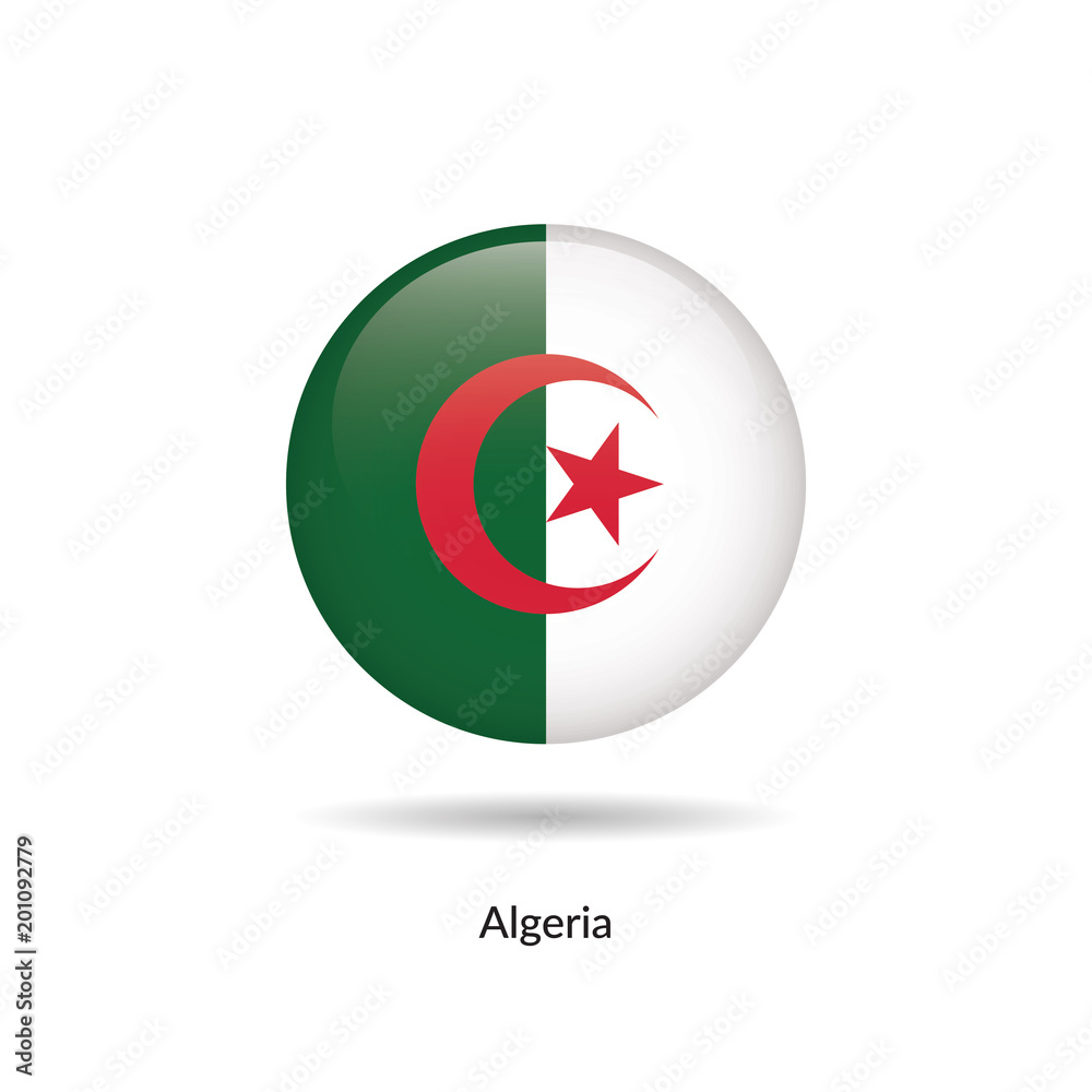 Algeria flag - round glossy button. Vector Illustration. Algeria flag - round glossy button. Vector Illustration.
