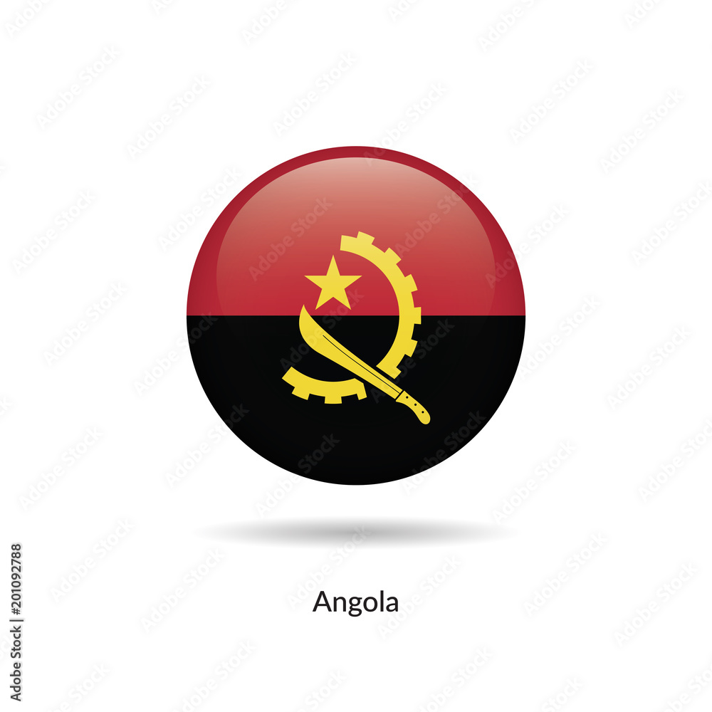 Angola flag - round glossy button. Vector Illustration. Angola flag - round glossy button. Vector Illustration.