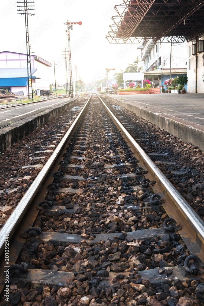 Railway in Thailand That is long and ancient.Which has been used already for a long time and pristine. And side views of the natural scenery.