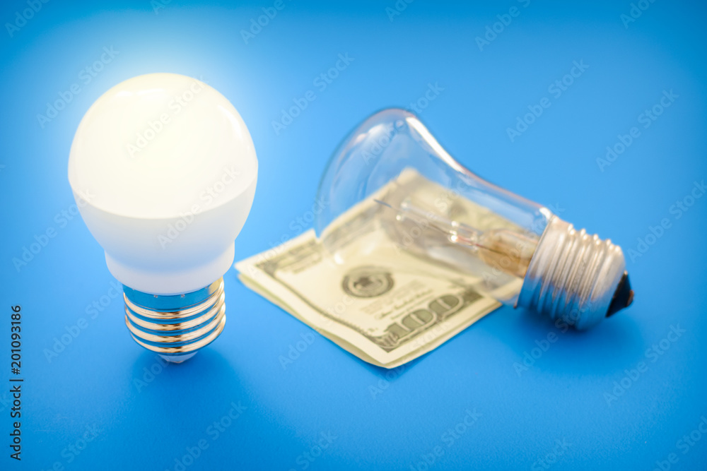 Led light bulb lay next to incandescent bulb Led light bulb lay next to incandescent bulb