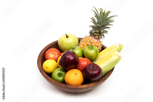 Fototapeta Naklejka Na Ścianę i Meble -  Assort fresh fruits and vegetables in basket isolated on white background