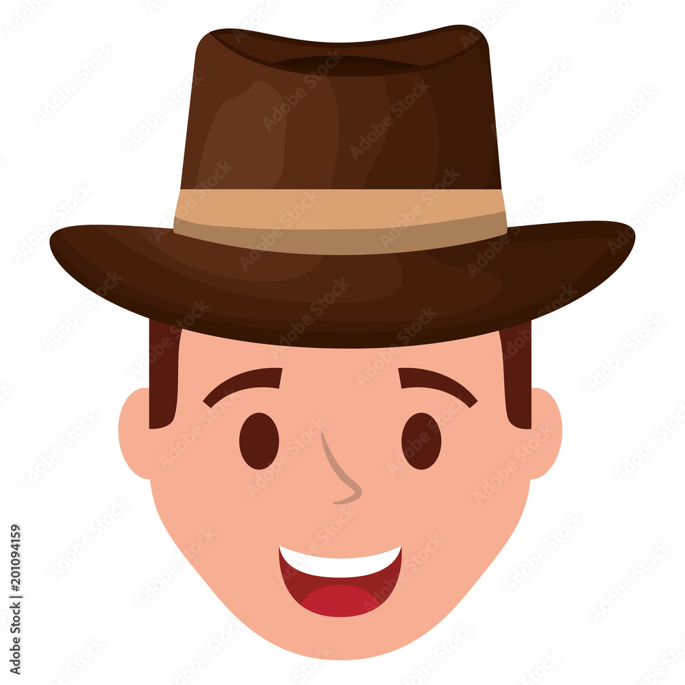 young man head with elegant hat avatar character vector illustration design
