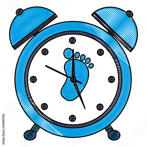 alarm clock with footprint vector illustration design