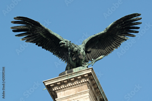 Turul bird (national symbol) monument on the Royal Castle in Budapest, Hungary