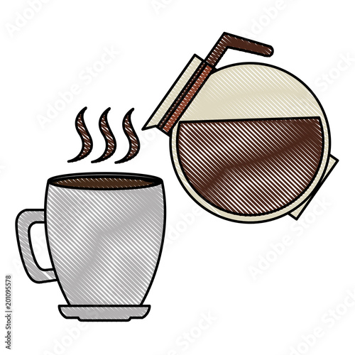 coffee cup drink with teapot vector illustration design