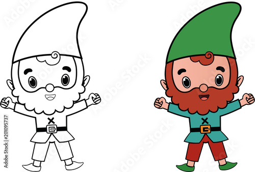 Cartoon Gnome Character For Coloring Page Activity. (Vector illustration)
