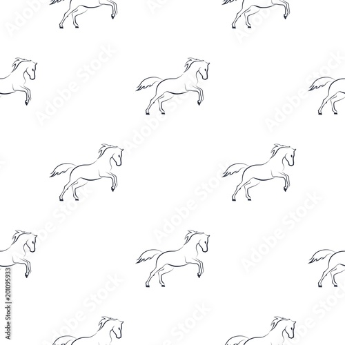 Running horses seamless pattern. Contour horses.