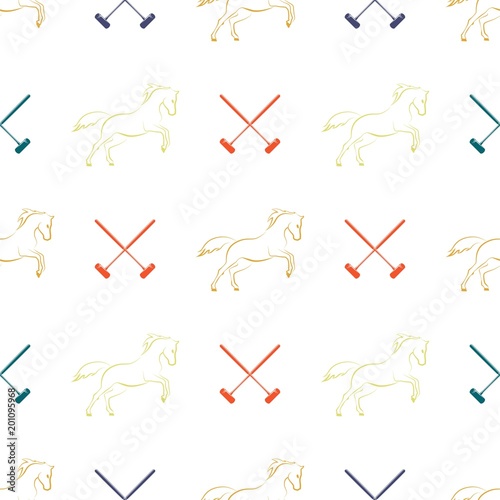 Polo seamless pattern, running horses and cross-sticks for polo.