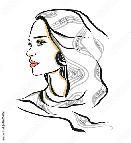 Beautiful line art woman illustration